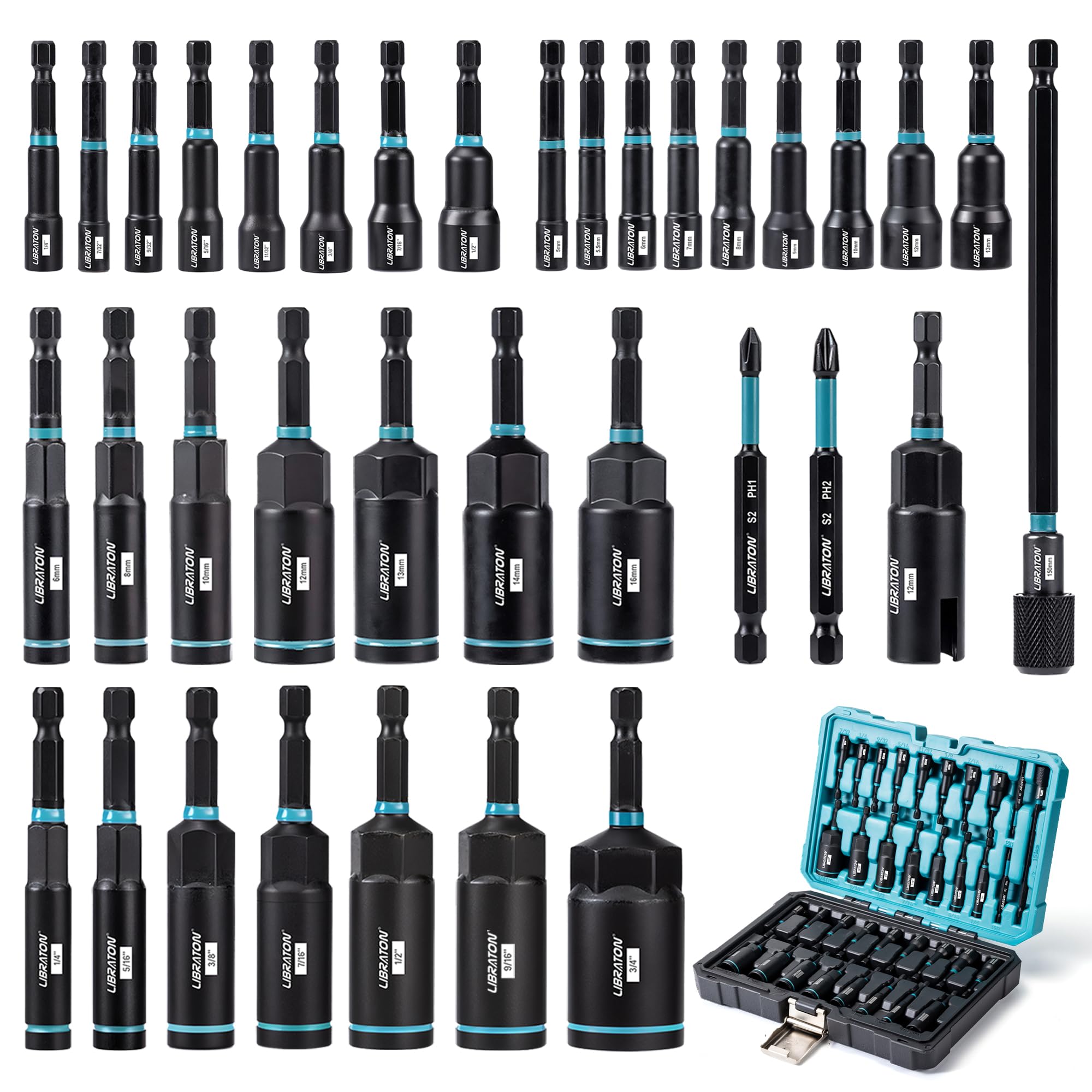 LIBRATON 35-piece magnetic nut driver set in a box for easy carrying and quick access