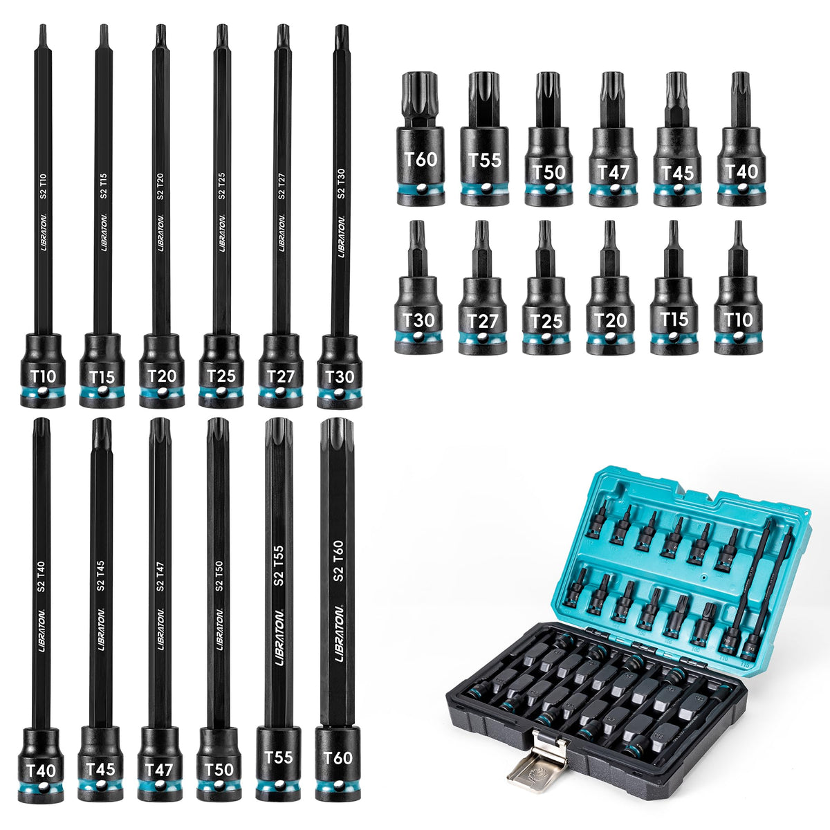 LIBRATON 3/8-inch drive torx bit set with extra-long 6-inch sockets for deep access.