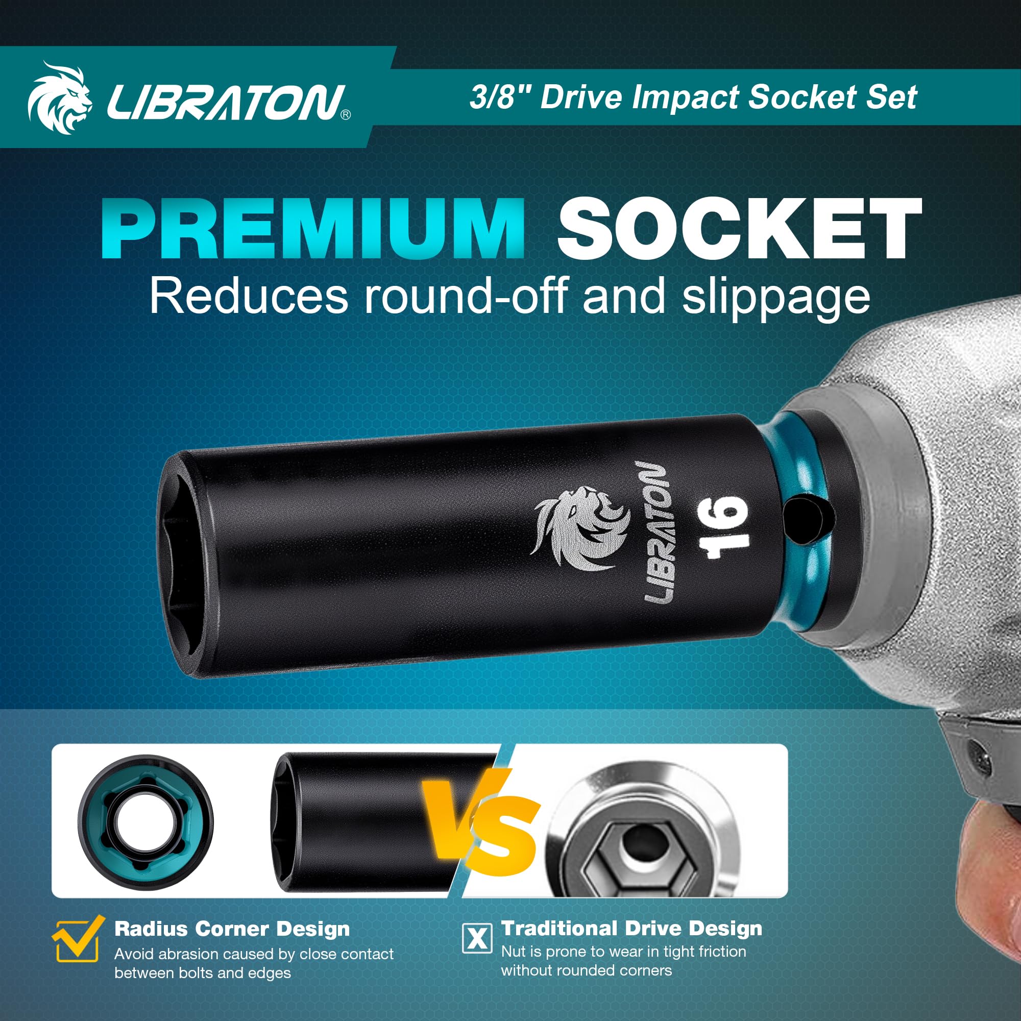 LIBRATON 6-point sockets provide secure grip during high-torque tasks.