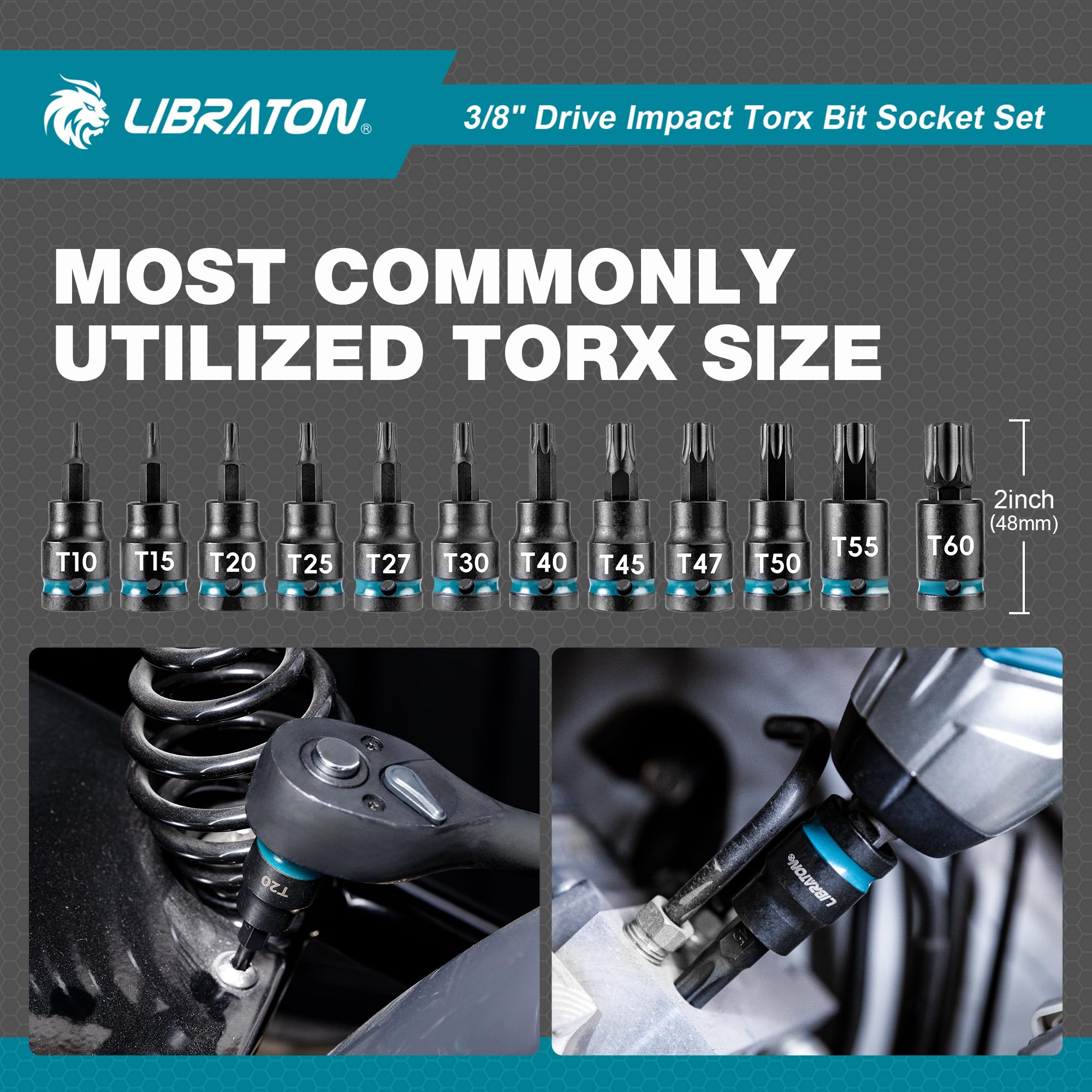 LIBRATON CR-V sockets with manganese phosphate coating resist corrosion.