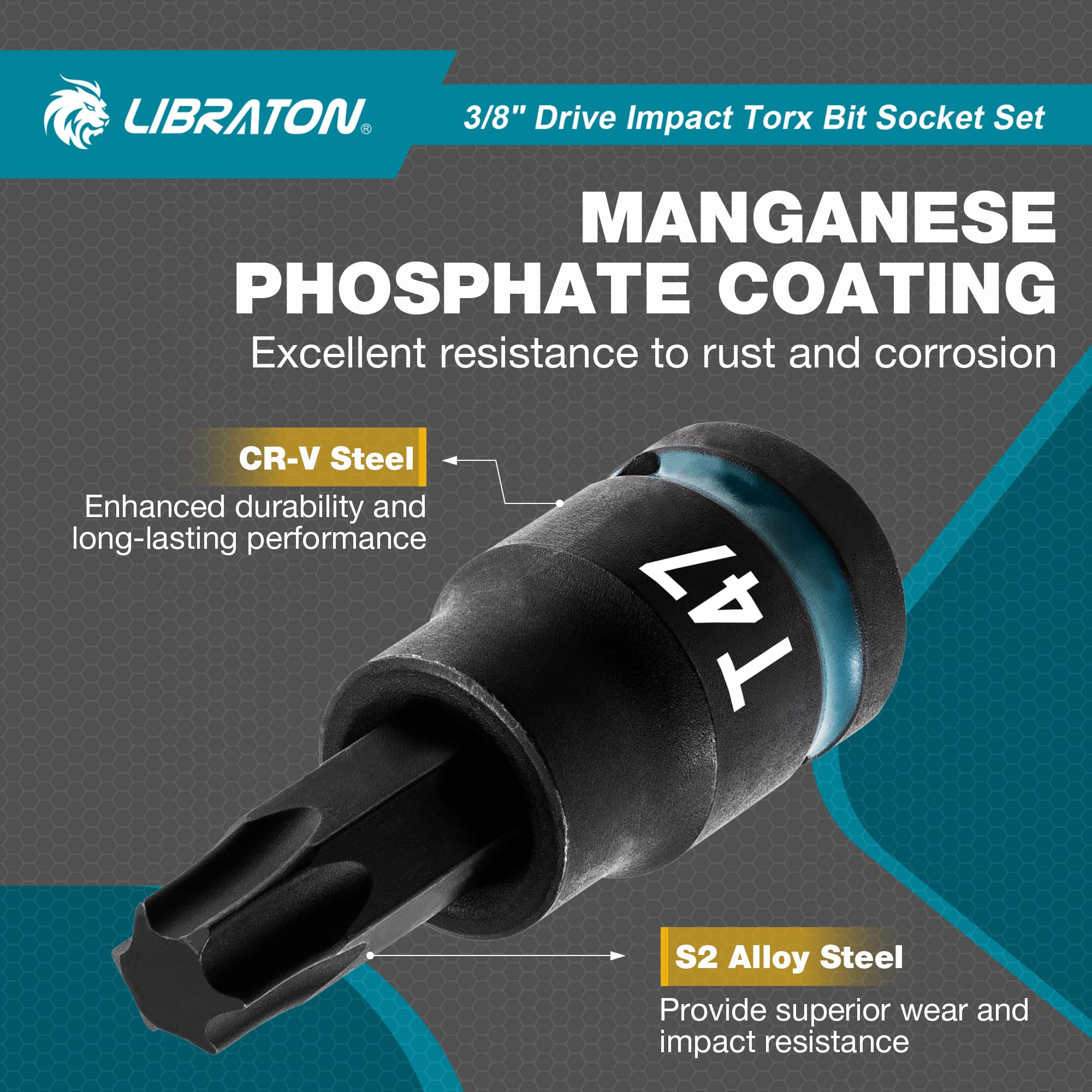 LIBRATON torx sockets with 6-inch reach for hard-to-reach fasteners.