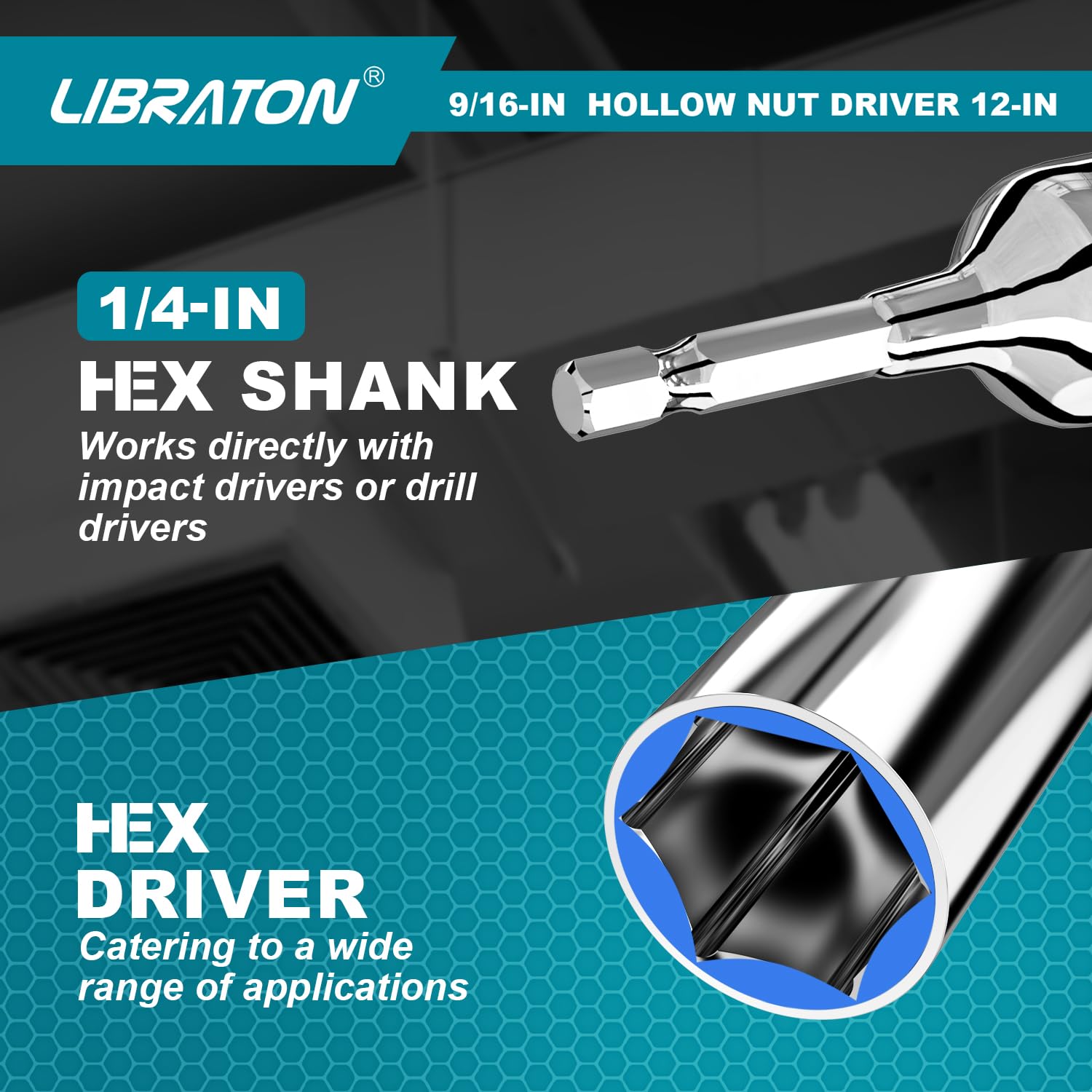 LIBRATON hollow nut driver chrome finish offers durability and easy cleaning