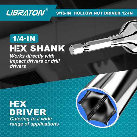 LIBRATON hollow nut driver chrome finish offers durability and easy cleaning