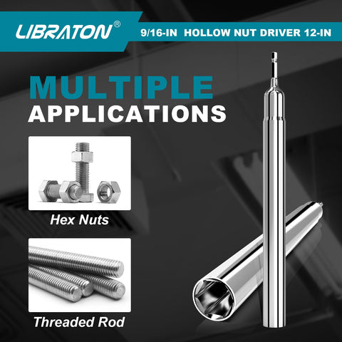 LIBRATON hollow nut driver with universal 1/4 inch hex shank compatibility