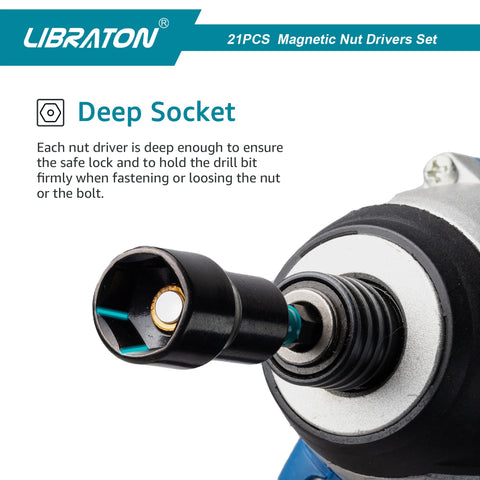 LIBRATON impact socket adapters with magnetic bit holder for fast bit changes