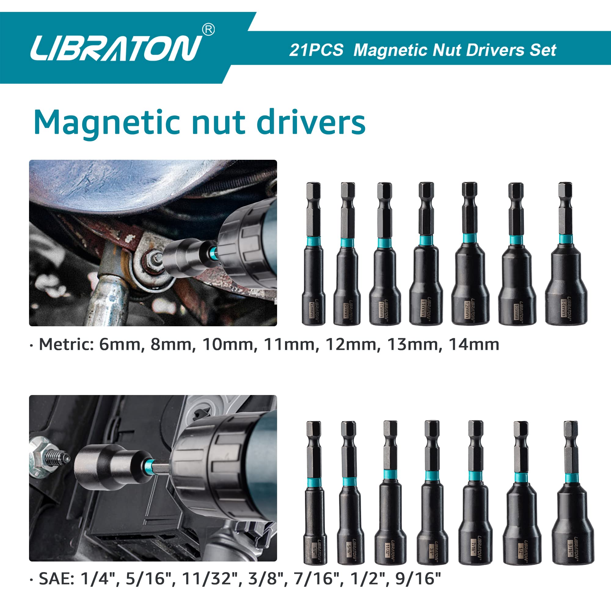 LIBRATON magnetic nut driver close-up showing strong magnet grip for secure fasteners