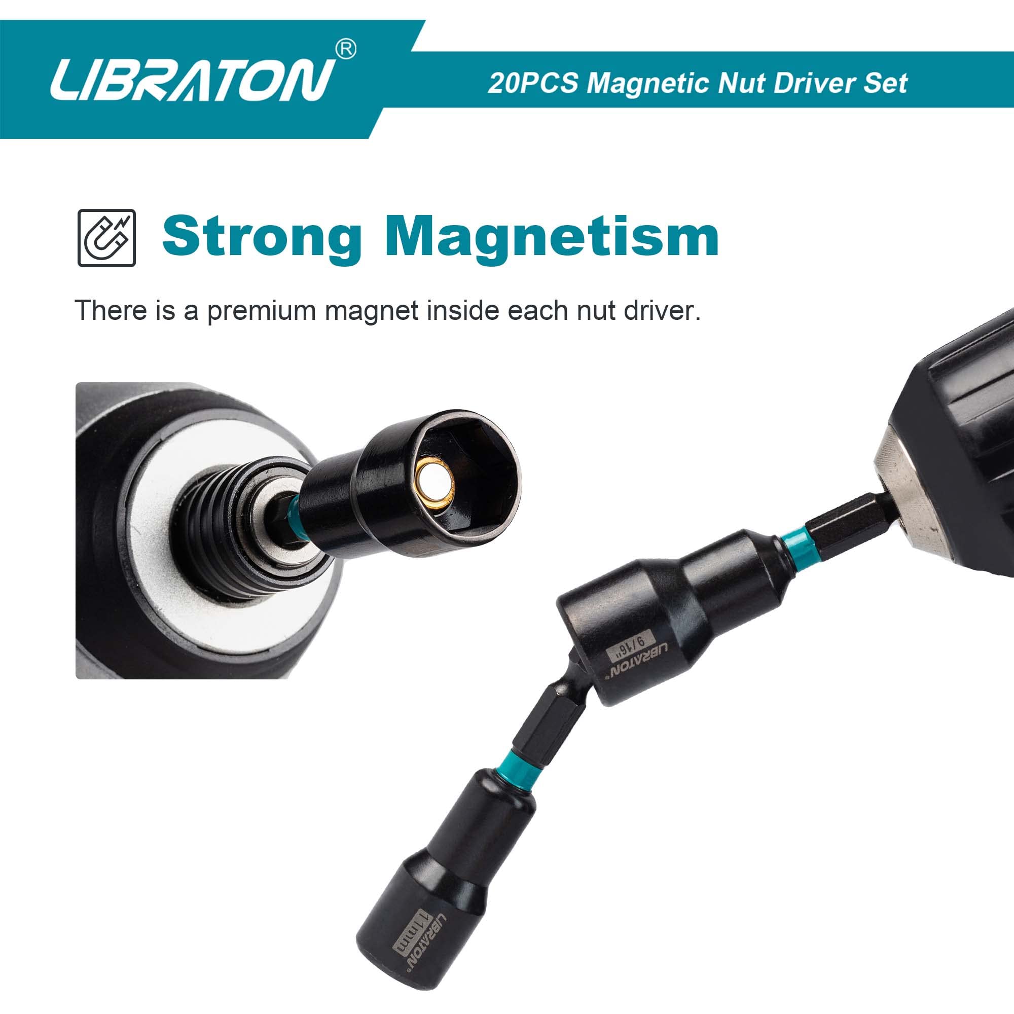 LIBRATON magnetic nut driver SAE 1/2-inch fits large fasteners