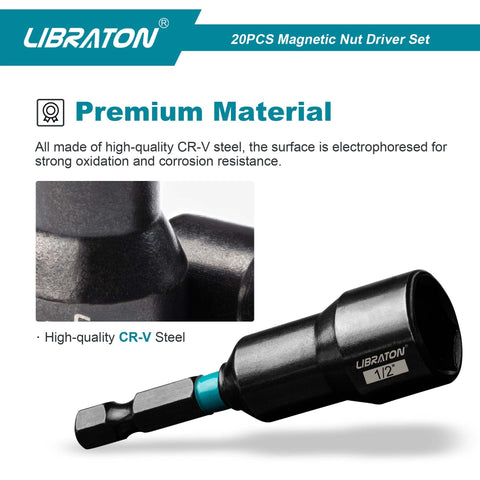 LIBRATON magnetic nut driver SAE 1/4-inch strong hold