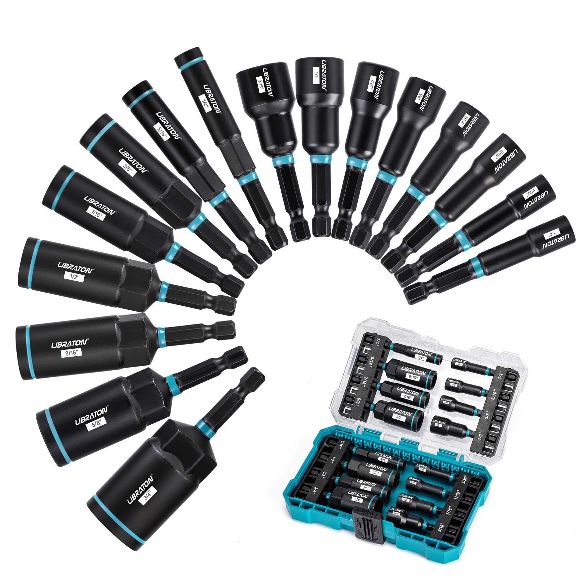 LIBRATON magnetic nut driver set 16pc shown with strong magnets for quick fastener pickup