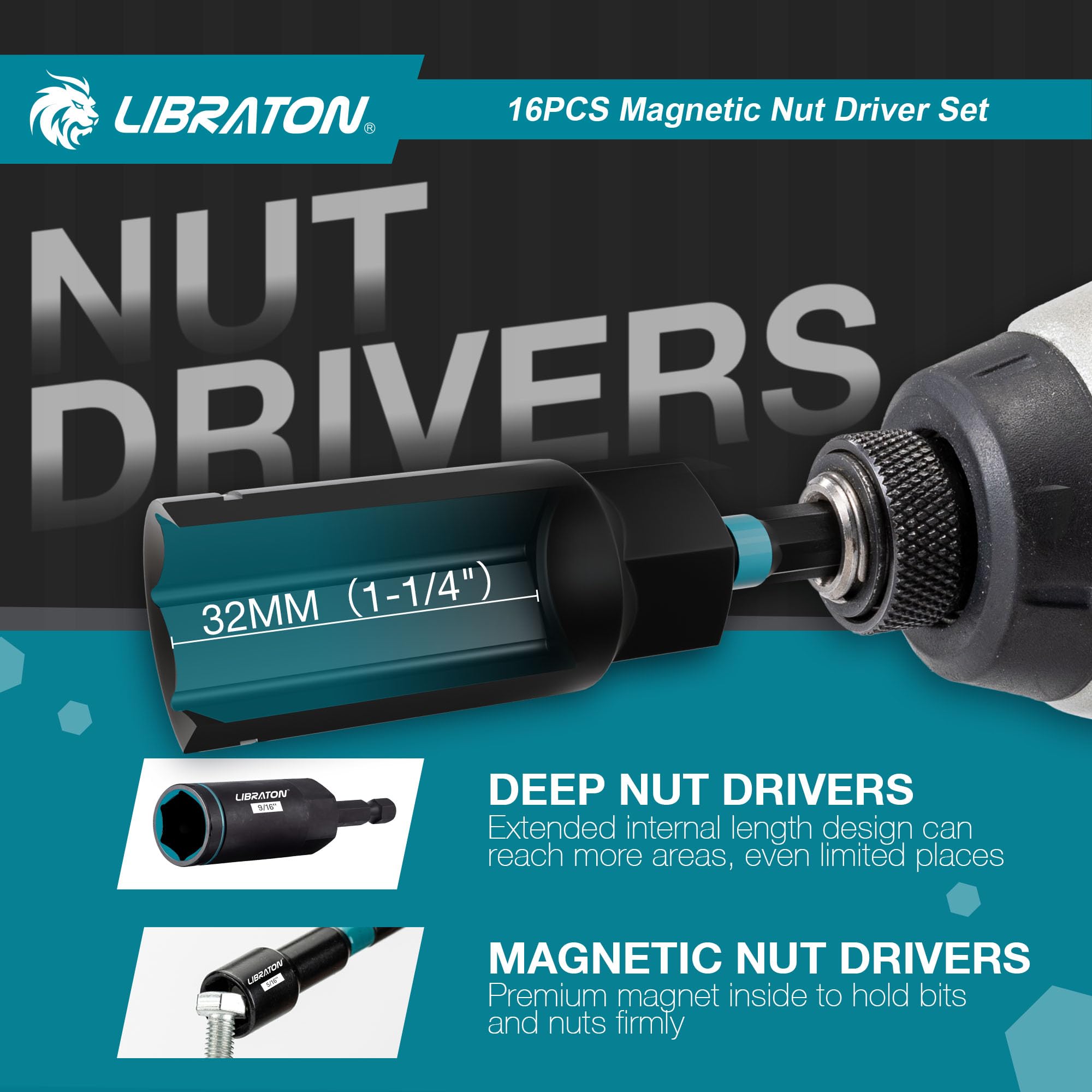 LIBRATON magnetic tool set with easy to view storage box