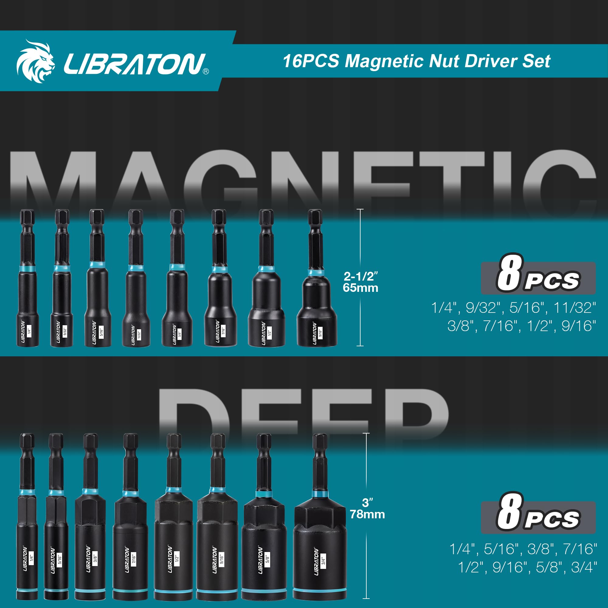 LIBRATON nut drivers with hex shank for versatile quick-change drills
