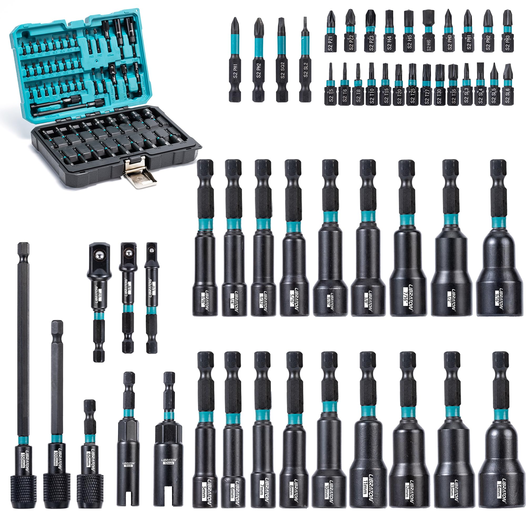 LIBRATON nut-driver set with 18 metric and SAE sizes for versatile fastener work.
