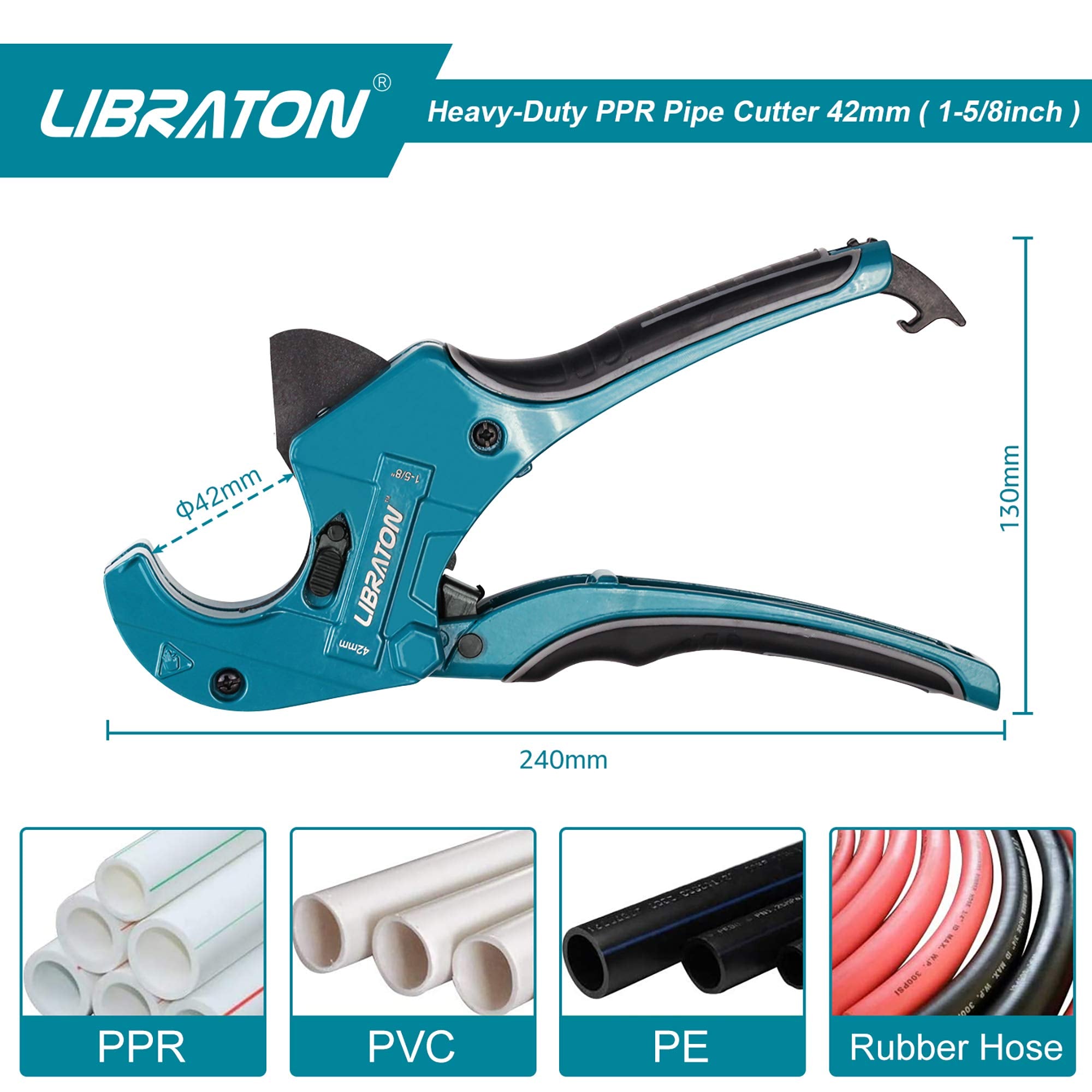 LIBRATON PVC Cutter shown in use on PVC pipe for precise, efficient cuts.