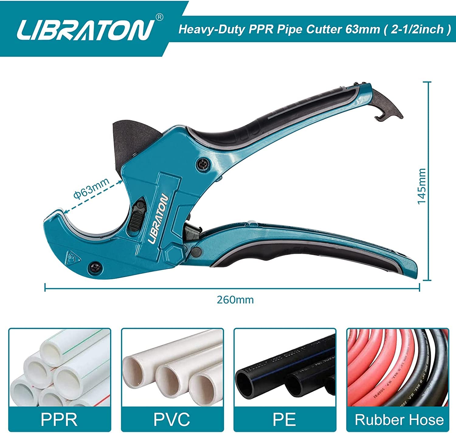 LIBRATON cutter for thin pipes; rotate slightly for a safe, controlled cut.