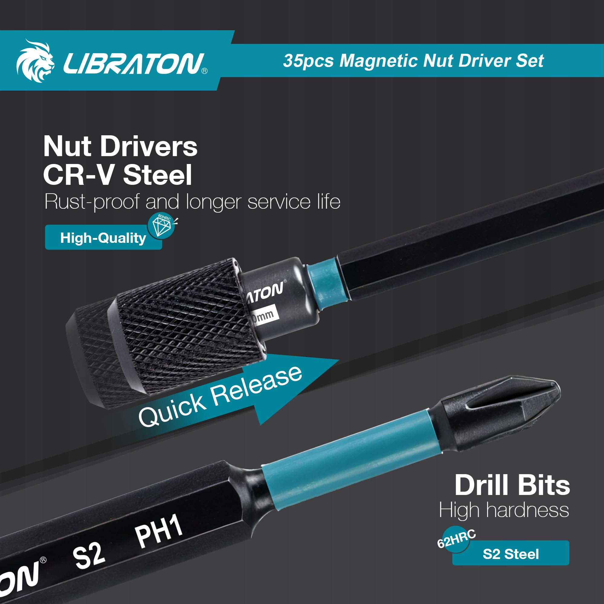 LIBRATON SAE deep nut drivers (1/4"–3/4") for stubborn fasteners