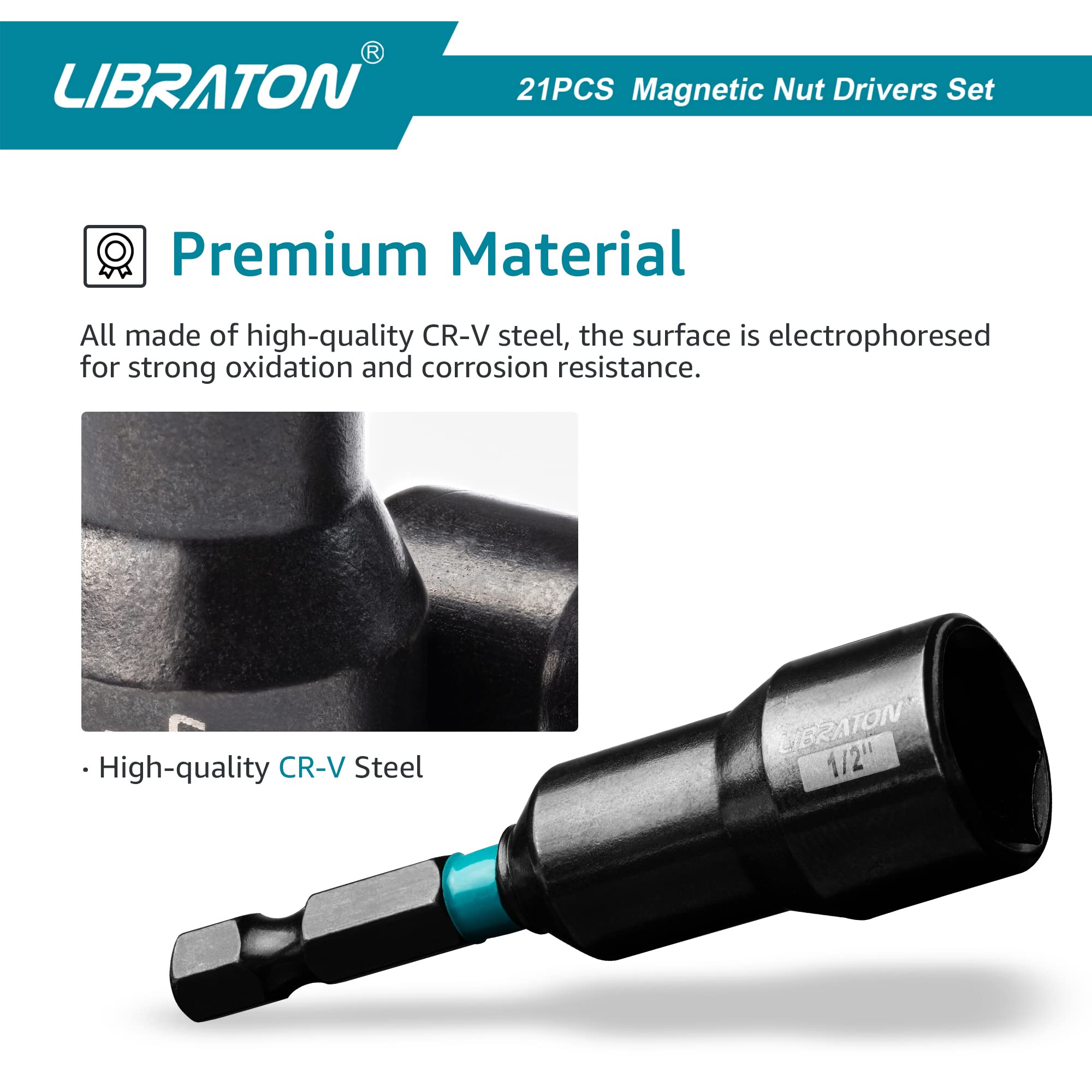 LIBRATON SAE nut drivers from 1/4 inch to 9/16 inch for common hardware