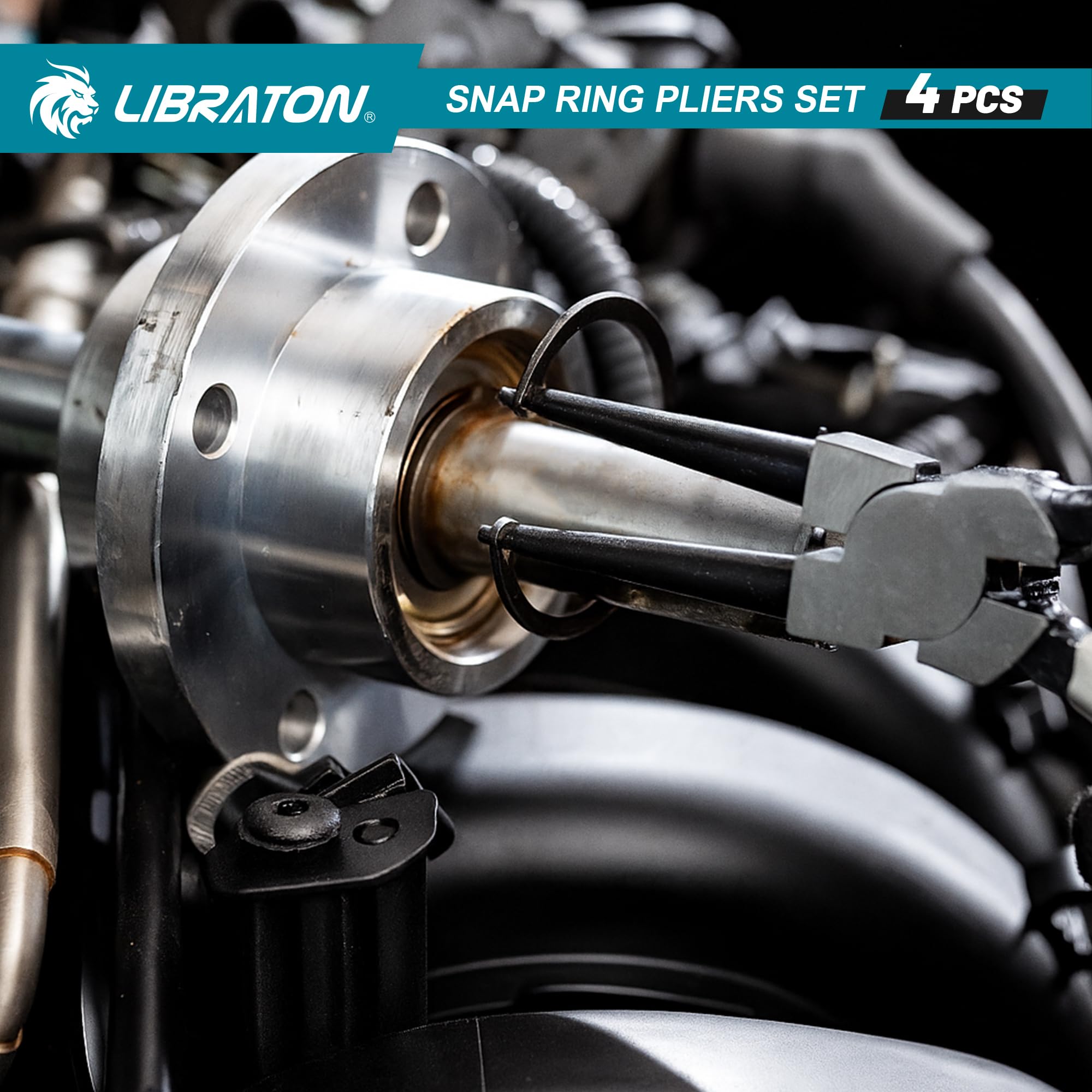 LIBRATON Snap Ring Pliers 90-degree bent jaw, ideal for confined engine bays.