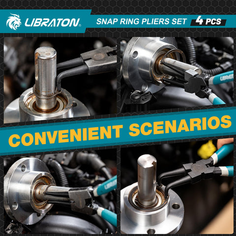 LIBRATON Snap Ring Pliers spring-loaded mechanism, one-hand operation for quick installs.