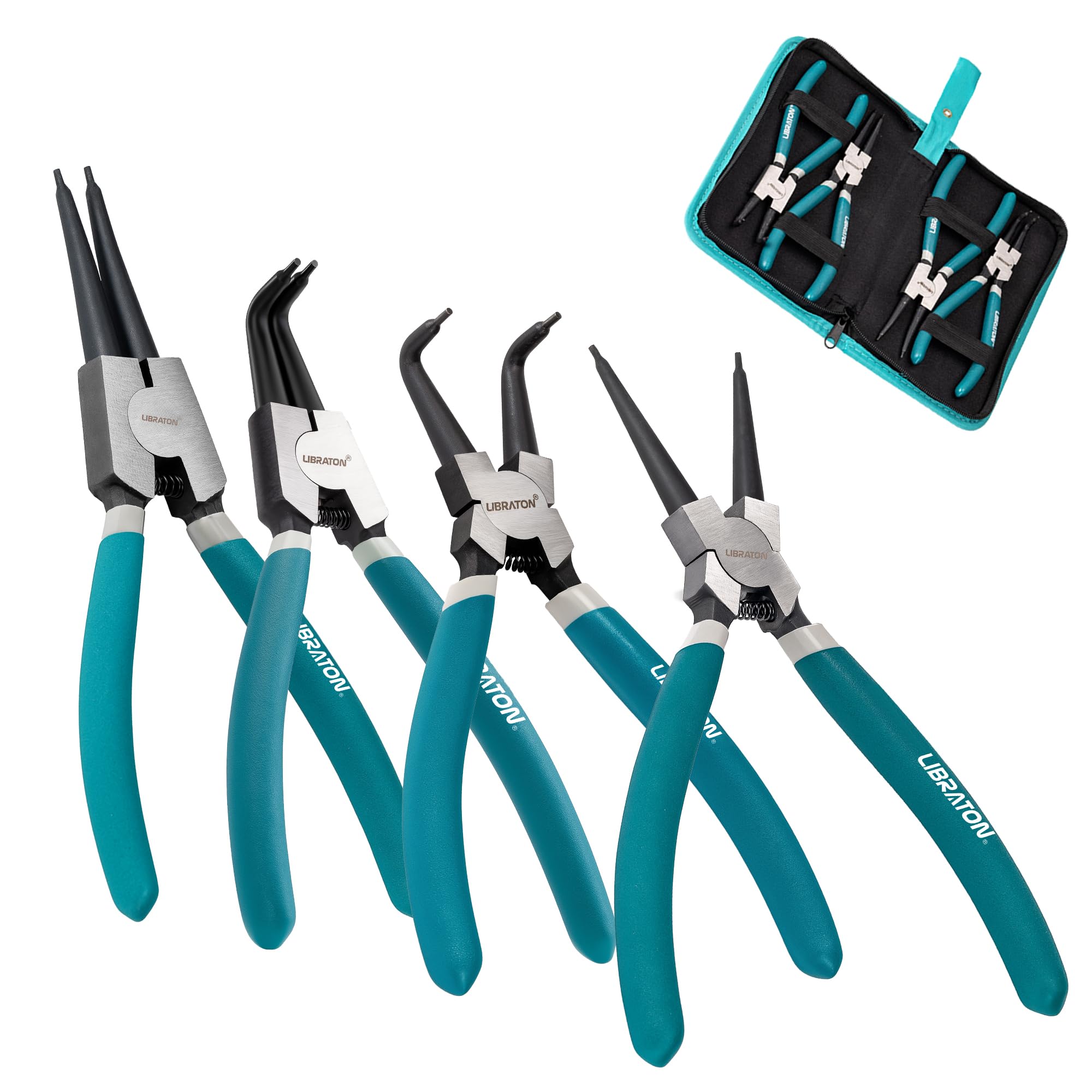 LIBRATON Snap Ring Pliers straight external 40mm open for precise reach in tight spaces.