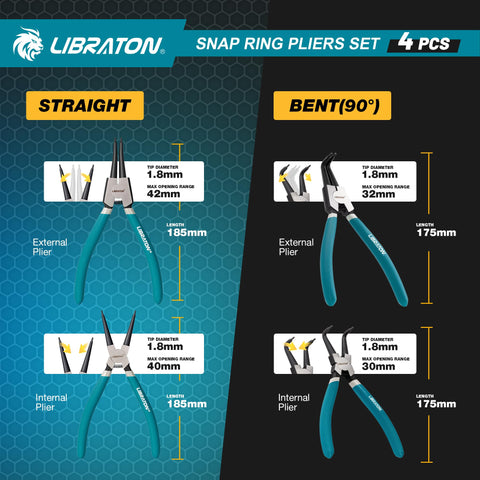 LIBRATON Snap Ring Pliers straight internal 42mm, reaches internal circlips with ease.