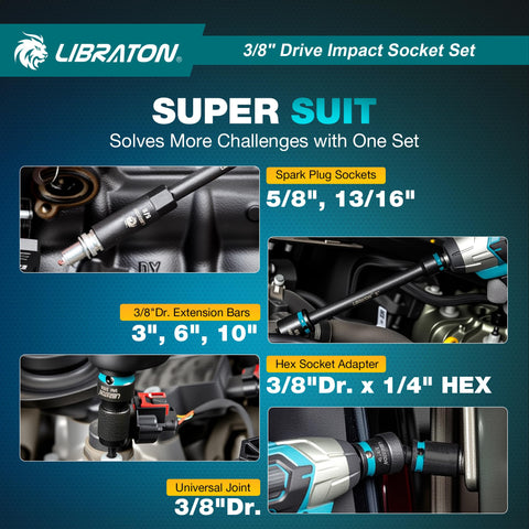 LIBRATON spark plug sockets ready for engine maintenance tasks.