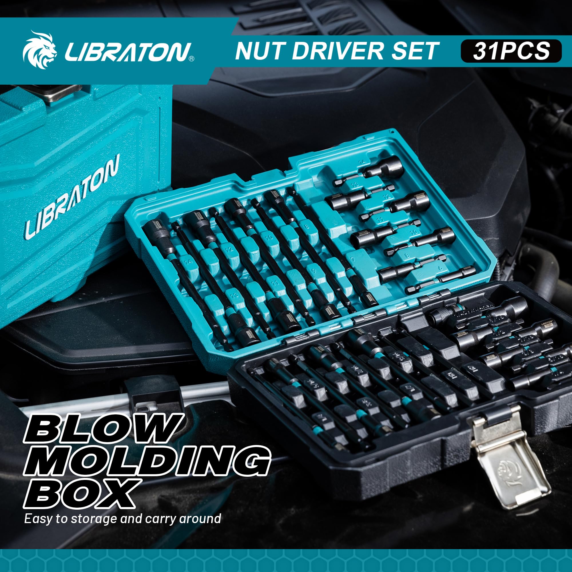 LIBRATON storage box keeps tools organized and portable.
