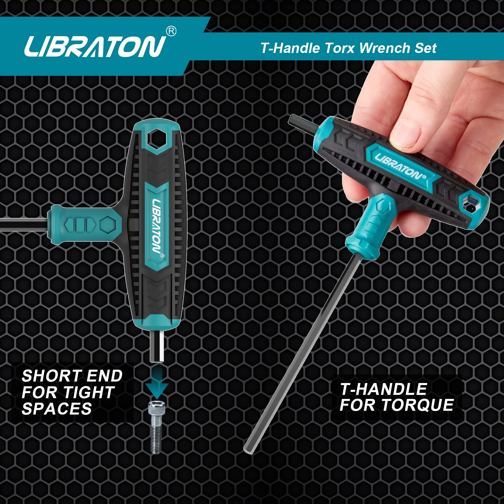 LIBRATON set shows dual ends for reaching deep or shallow fasteners.