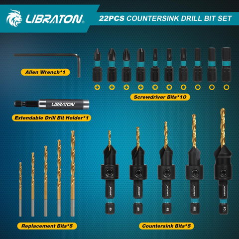 LIBRATON Titanium-coated High-Speed Steel bits deliver durability for softwood and hardwood tasks.