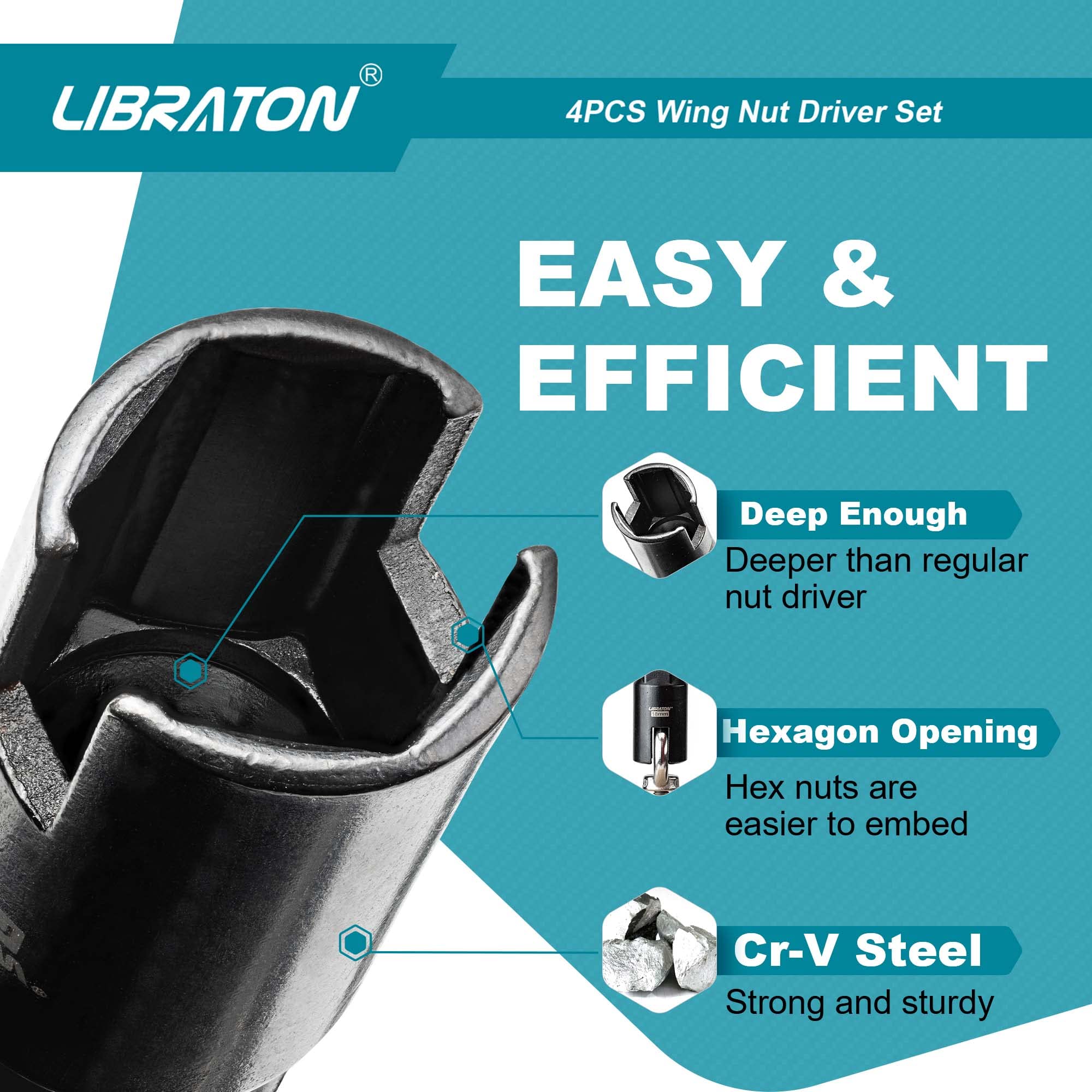 LIBRATON wing-nut driver 12mm for fast, reliable tightening with drills.