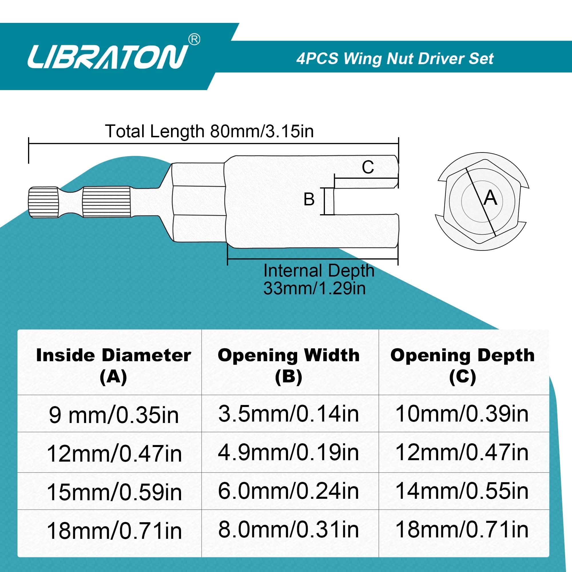 LIBRATON wing-nut driver 18mm offers strong, effortless nut installation.