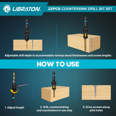 LIBRATON Woodworking Countersink System enables combined drilling and countersinking.