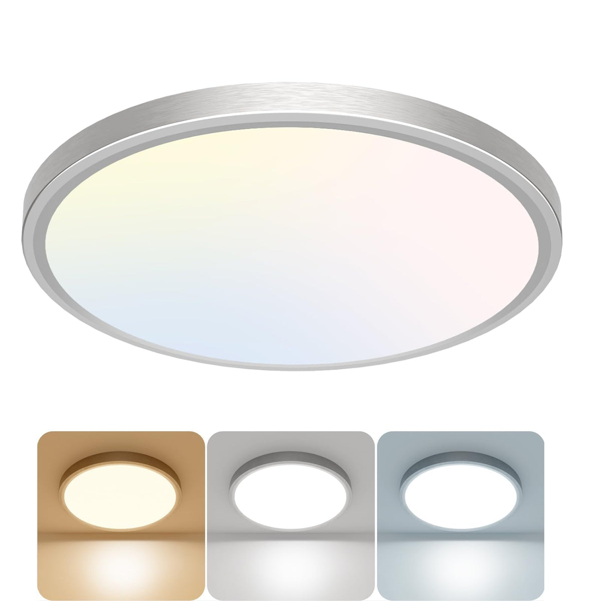 libtit 12-inch flush mount LED ceiling light in brushed nickel provides bright, energy-efficient illumination.
