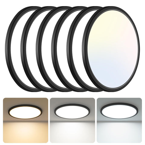 libtit 13-inch black flush mount ceiling light front view, ultra-slim profile for modern bedrooms