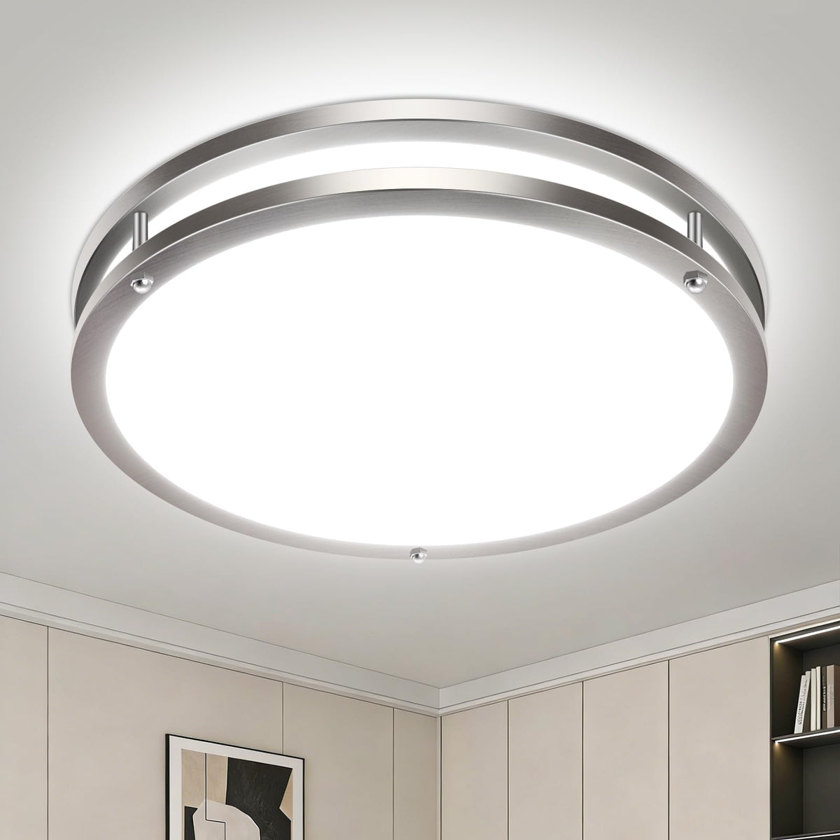 Libtit 13-inch flush mount light with brushed nickel finish for modern kitchens.