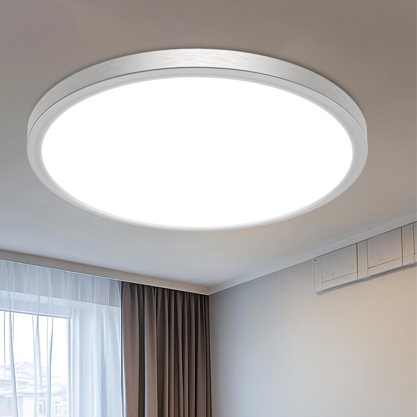 Libtit 16-inch flush-mount LED ceiling light, front view with brushed nickel finish for modern spaces.
