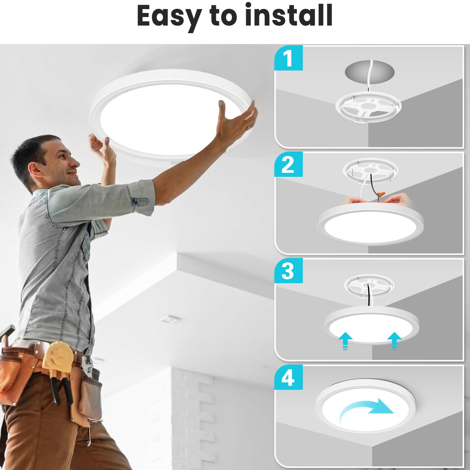 libtit 16-inch flush-mount LED ceiling light; flicker-free, high-CRI lighting.