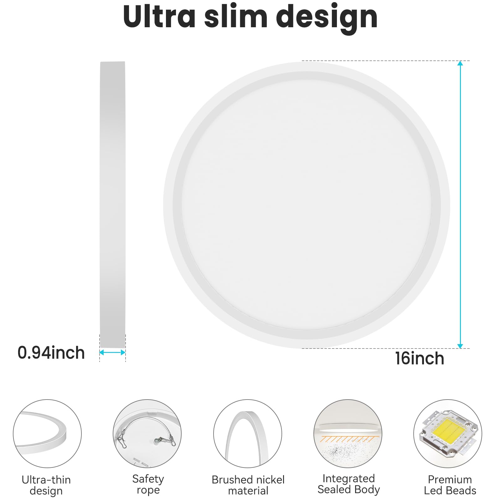 libtit 16-inch flush-mount LED ceiling light safety cover; fire-resistant stainless steel.