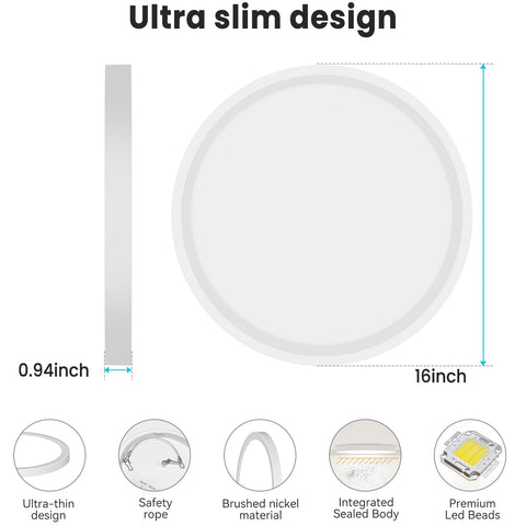 libtit 16-inch flush-mount LED ceiling light safety cover; fire-resistant stainless steel.