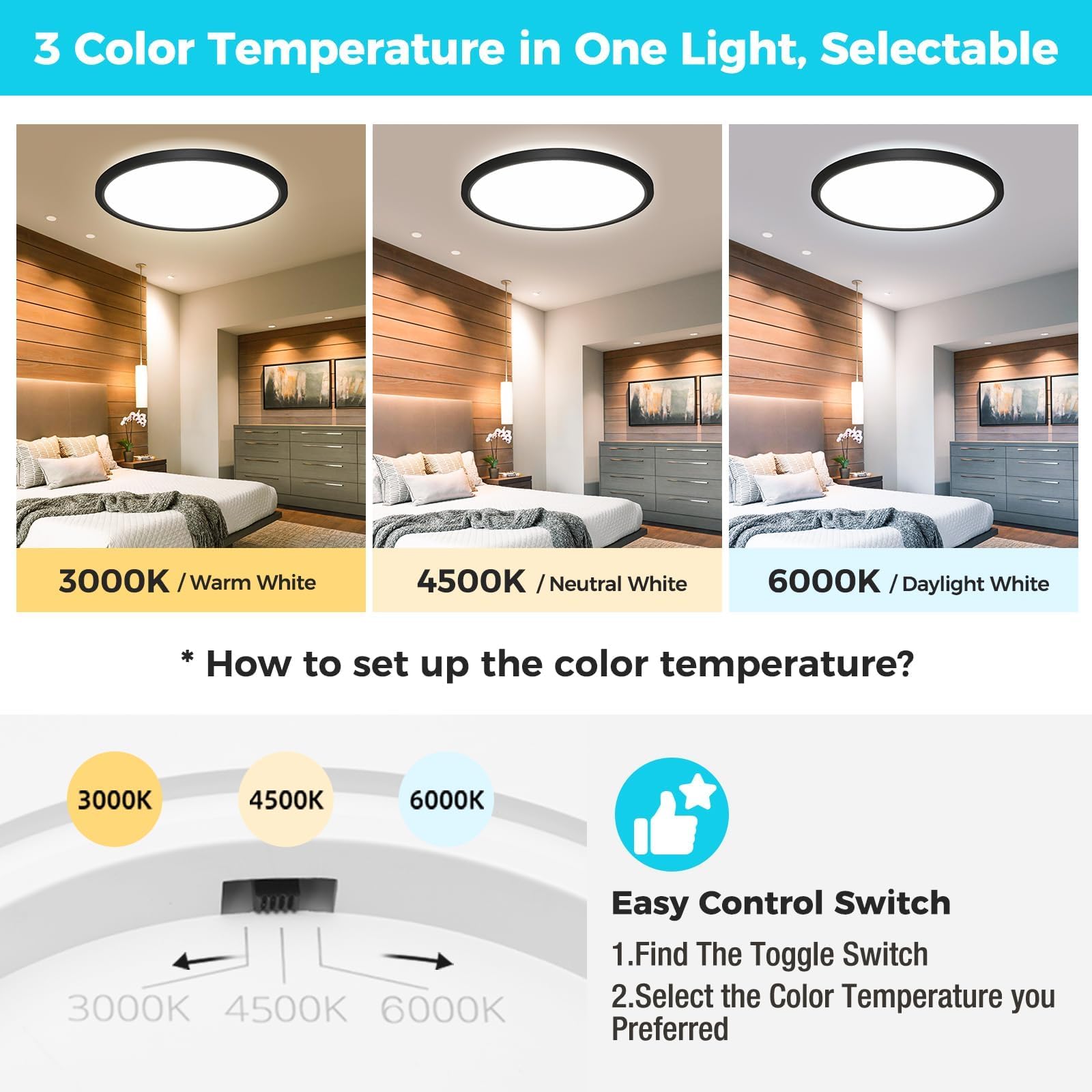 libtit 3-color temperature selector on fixture, versatile lighting for any room