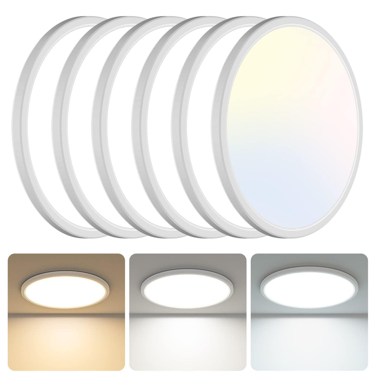 libtit 6-pack 13-inch flush-mount light, front view, provides bright, even living room illumination.