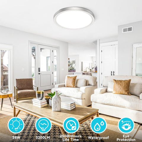 Close-up of libtit brushed-nickel ceiling light highlighting modern design and safety features.