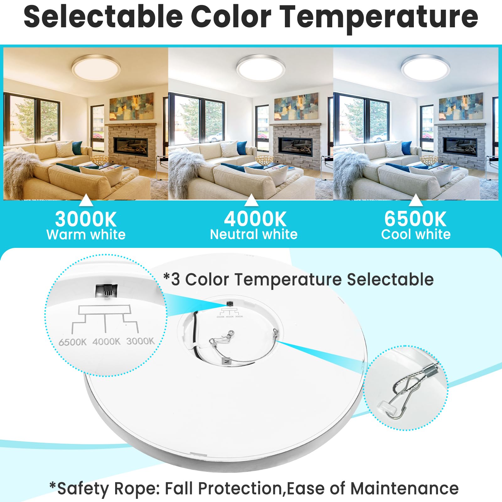 Libtit rotating mounting plate enables easy DIY installation of the ceiling light.