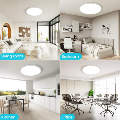 Libtit white round ceiling light in a living room setup suggests versatile home use.