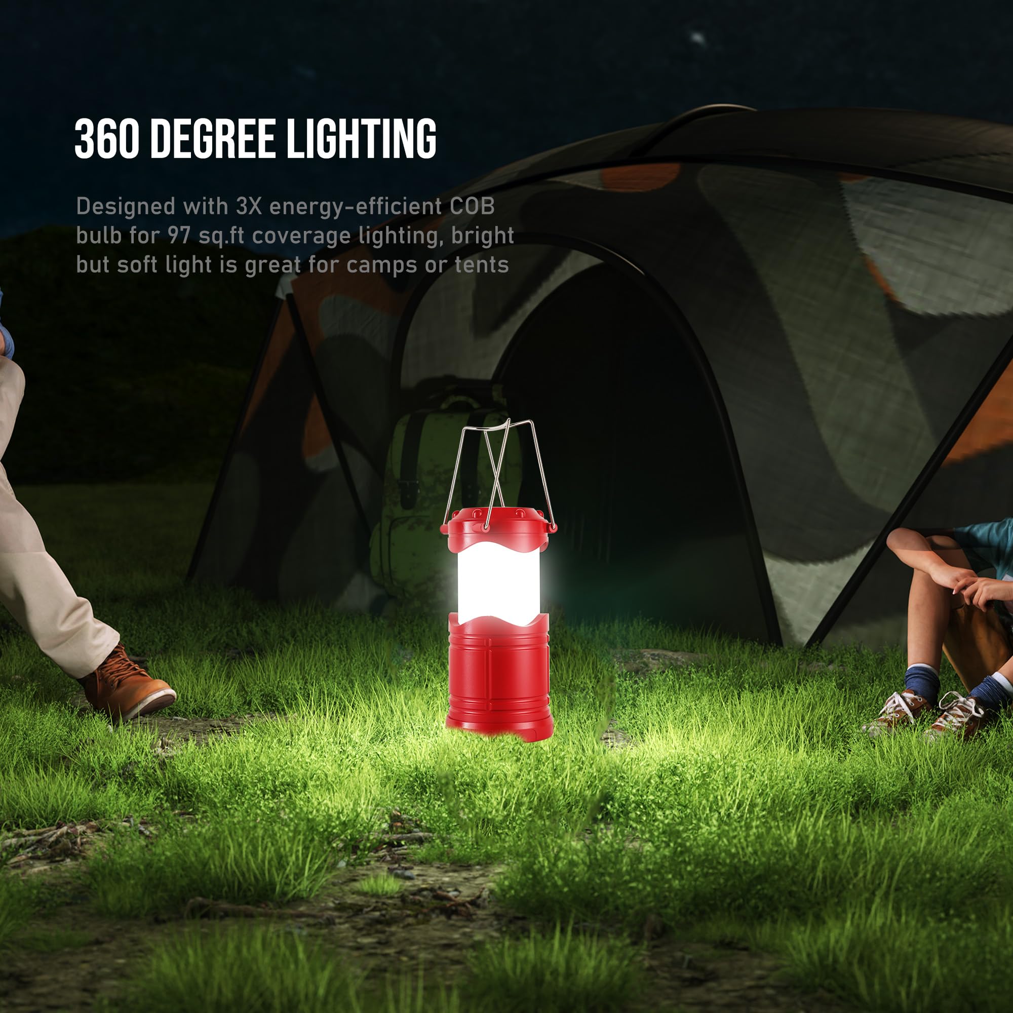 Lichamp COB LED lantern close-up showing 360-degree brightness and even coverage