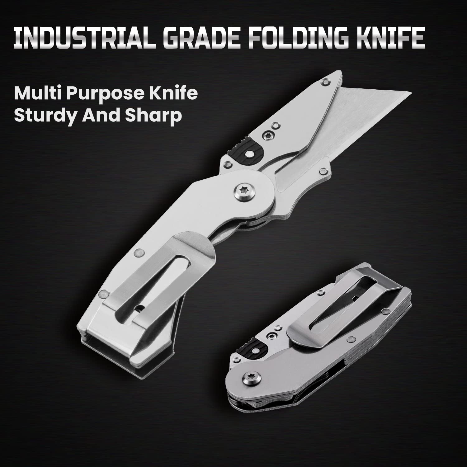 Lichamp folding box cutter open with back lock for safety.