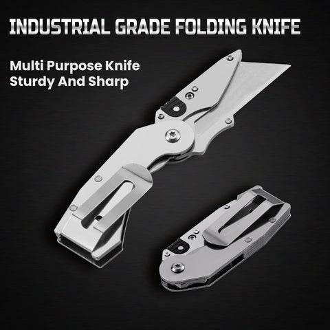 Lichamp folding box cutter open with back lock for safety.