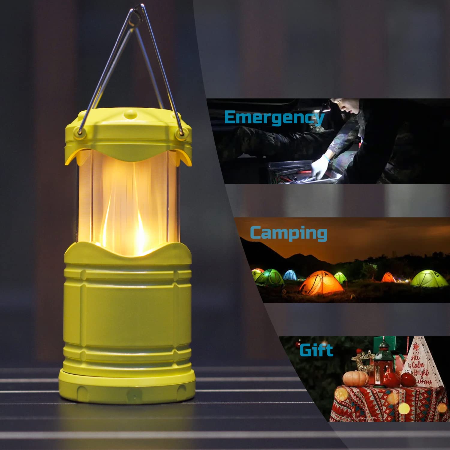 Lichamp four-pack yellow lanterns ready for outdoor use around campsite