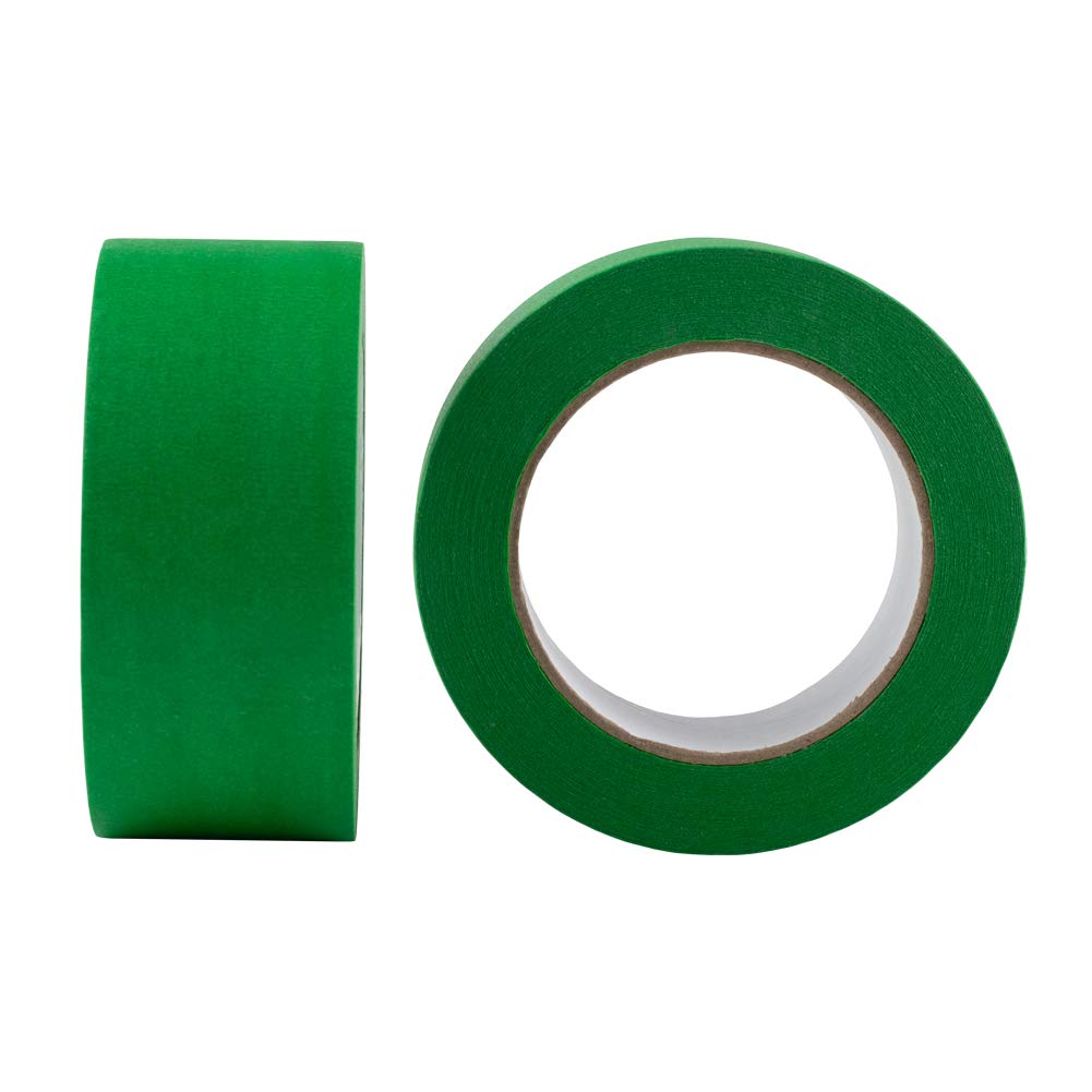 Lichamp green painter's tape 2in roll shows easy tear without slivering for tidy edges.