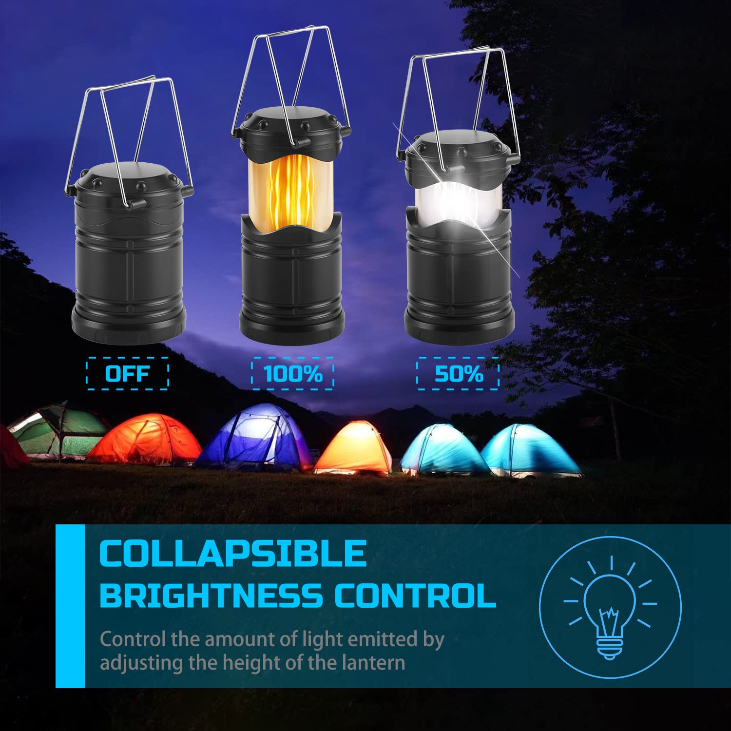 Lichamp lantern flame-style dual mode delivers warm or white light for mood and visibility.
