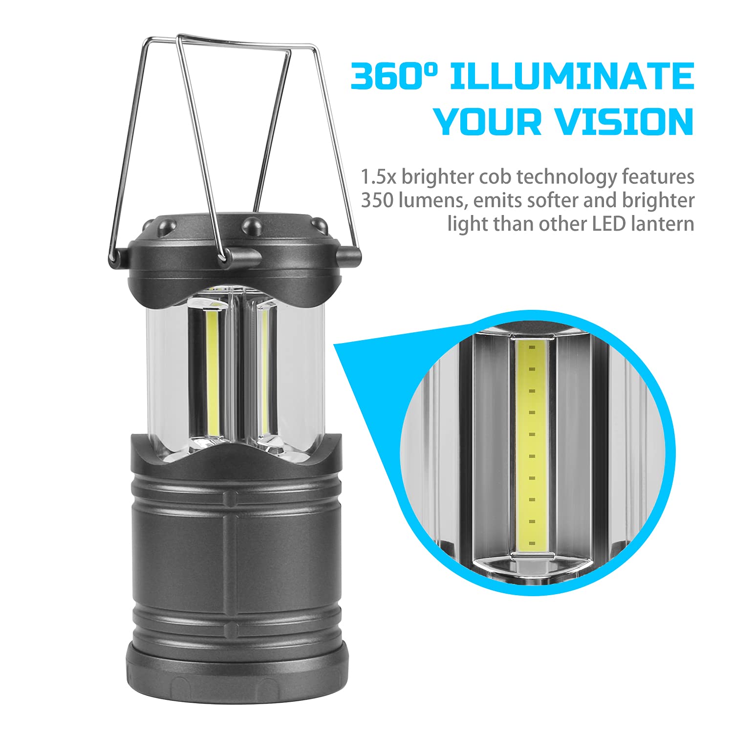 Lichamp LED camping lantern in collapsible design for compact transport.